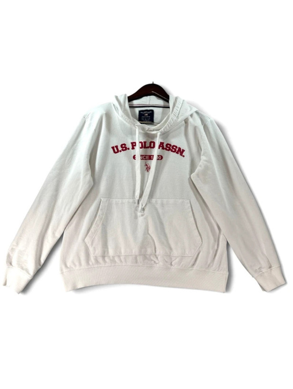 U.S. Polo Assn White Pullover Hoodie Red Logo Size L